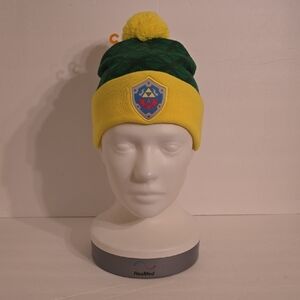 Culturefly Zelda Yellow & Green Pom Beanie Hat with Shield Patch - OS